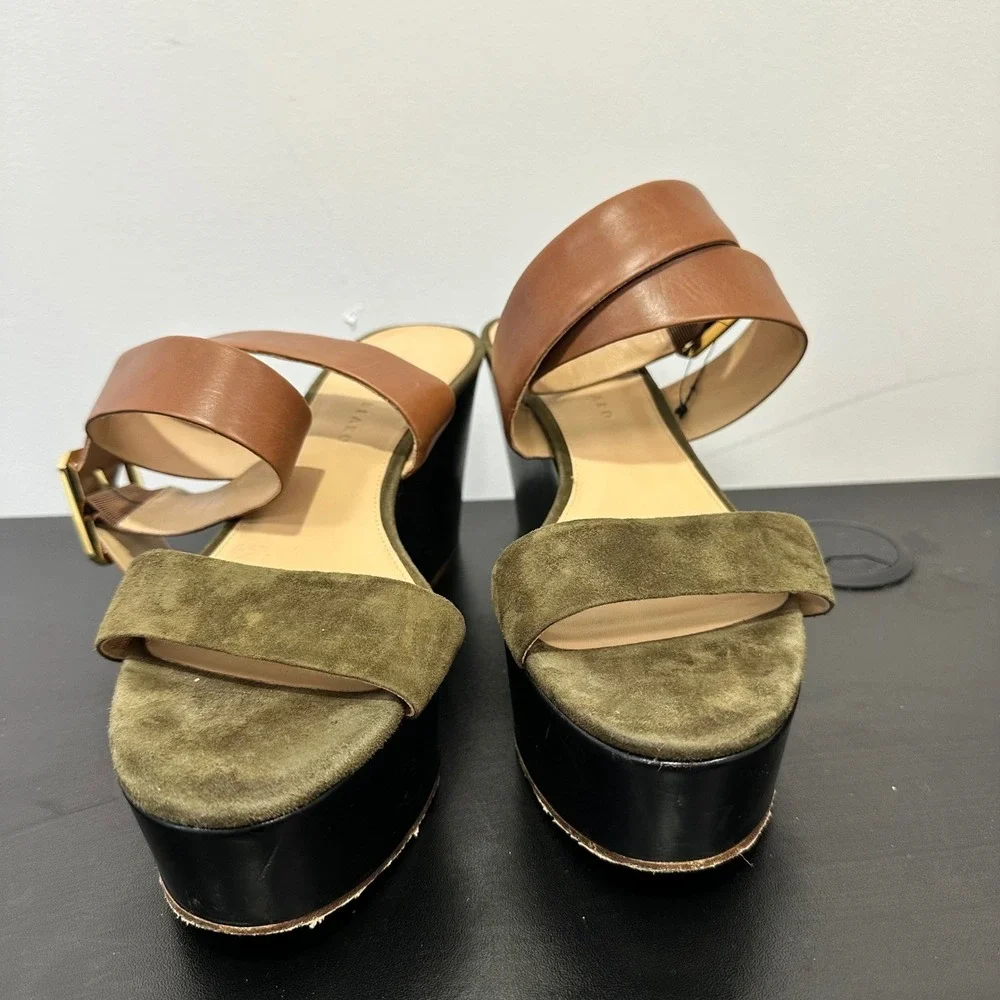Veronica Beard‎ Platform Wedge Hurley Sandals Olive Green and Brown
